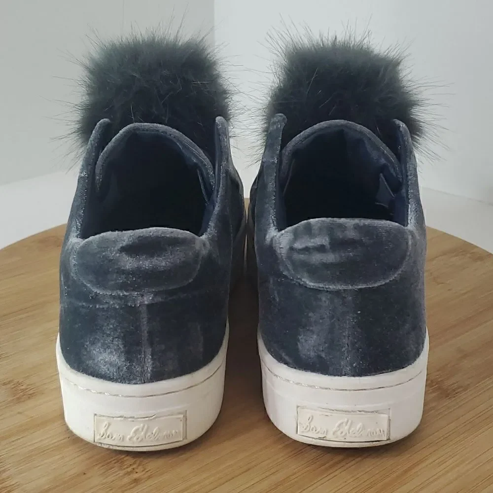 Sam Edelman Leya Velvet Pom Pom Platform Sneakers Women's Size 6.5